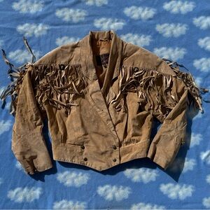 Vintage Tan Leather Fringe Western Motorcycle Jacket